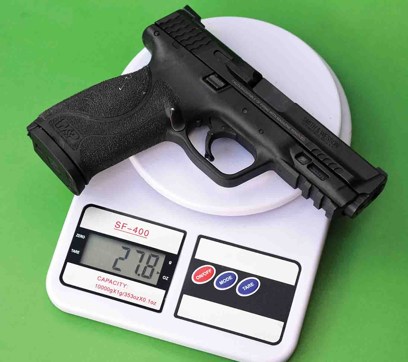 With a 17-round steel magazine installed, the Smith & Wesson M&P M2.0 9mm weighed 27.8 ounces.